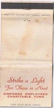 Matchbook Cover Simpsons Employees Charitable Fund Strike A Light - £7.80 GBP