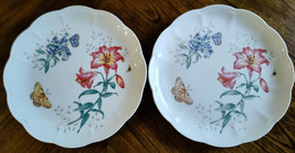 2 LENOX Butterfly Meadow Butterfly with Red &amp; Blue Flowers 10 7/8&quot; Dinner Plates - £13.78 GBP