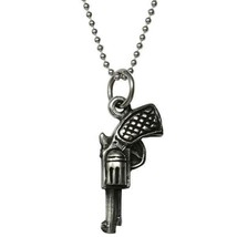 Six Shooter Pistol Sterling Silver Pendant on Ball Chain 18&quot; .925 Femme Metale - £65.54 GBP