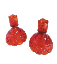 Amberina L. E. Smith Moon Stars Candle Holders 4 1/2&quot; Pair of Vintage - £17.99 GBP