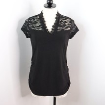 Faith &amp; Joy Women&#39;s S Black Ruched Stretch Lace Trim Blouse Top - $5.88