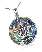 Pentagram Necklace Sterling Silver Chakra Moon Pentacle - £92.36 GBP