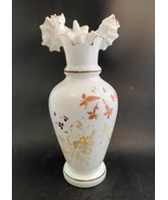 Antique Victorian Bristol Vase Painted Floral  White Glass Hand Blown Ta... - €25,58 EUR