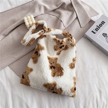 Women Lamb Like Fabric Shoulder Tote Bag Canvas Fluffy Handbags Large Capacity S - £21.75 GBP