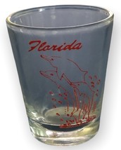 Florida Vintage Dolphin Theme Clear With Red Accents Souvenir Shot Glass - $6.80