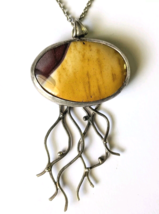 VTG Pale Gold Jasper Cabochon In 925 Sterling Silver Pendant Necklace 18&quot; Chain - £29.64 GBP