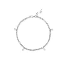 925 Sterling Silver Double Strand Layered Bead &amp; Rolo Chain CZ Charm Anklets 9&quot; - £64.73 GBP