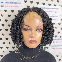 Short Curly Senegalese Rope Twist Braid Twisted Braided Lace Closure Wigs Black - £117.63 GBP