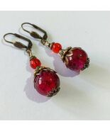 Ruby red Victorian bronze earrings Boho Earrings Bohemian earrings antiq... - $34.00