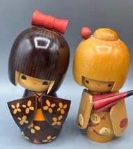 Vintage Japanese Kokeshi Dolls Set Of 2 Creative Wooden - $1,387.83 MXN