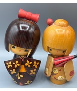 Vintage Japanese Kokeshi Dolls Set Of 2 Creative Wooden - $1,387.83 MXN