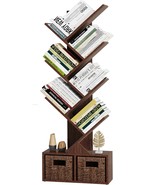 Vagusicc Tree Bookshelf, 6 Tier Bookshelf With Storage, Tall Narrow, Brown - €40,90 EUR