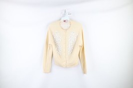 Vintage 60s Streetwear Womens 40 Angora Lambswool Knit Beaded Cardigan Sweater - £54.77 GBP