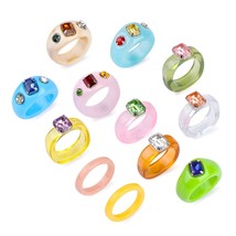 12Pcs Geometric Colourful Jewelry Gifts with Diamond Women Rings Vintage Retro R - £13.53 GBP