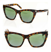 Saint Laurent Kate Ysl SL214 015 Havana Green Unisex Cat Eye Logo Sunglasses 214 - £261.14 GBP