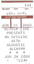 Vintage Acoustique Alchemy Ticket Stub Juin 8 2000 Le Bas Ligne New York... - £33.07 GBP