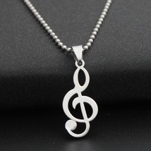 Treble Clef Necklace Stainless Steel 316L Metal Pendant 24&quot; Ball Chain Music New - £6.35 GBP