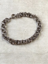 C. 1950’s Sterling Silver Charm Bracelet Double Circle Pattern - £42.95 GBP