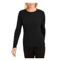 Charter Club Black Cable Knit Sweater Women Small Gold Shoulder Buttons ... - £23.22 GBP