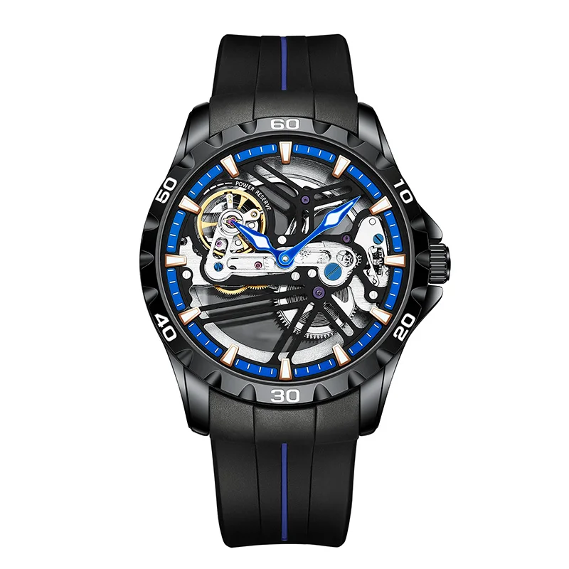 Special  Transparent Case Skeleton Sport luxury Men&#39;s mechanical watch Rubber ba - $143.00