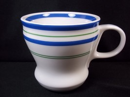 Starbucks coffee mug vitreous china white blue &amp; green stripes 2007 12 oz - $10.08