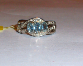 Kanchanaburi Blue Sapphire & Diamond 3 Stone Ring, 925 Silver, Size 5, 0.89(Tcw) - £47.78 GBP