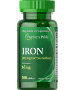 Puritan&#39;s Pride Iron Ferrous Sulfate 65 mg - 100 Tablets. - $39.59