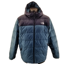 North Face 550 Hooded Puffer Jacket Mens Goose Down Filled Navy Blue XXL - £80.52 GBP