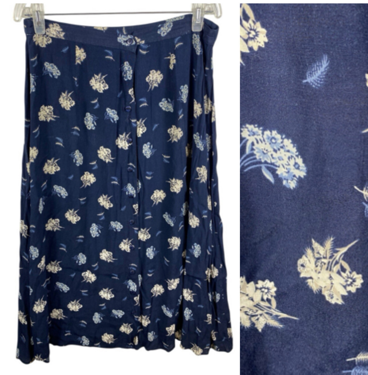 Sostanza Skirt XL Button Down Blue Floral Rayon 90s Y2K Vintage Cottagec... - $49.83