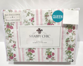 Shabby Chic Pink Roses QUEEN Sheet Set Floral Cottage Farmhouse 6PC - £58.37 GBP