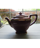 VTG HALL TEAPOT 0113 HOLLYWOOD MAROON WITH GOLD DECORATION 6 CUP  USA  - $39.32 CAD