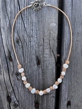 “Pearls Everyday” Handcrafted Pearl Leather Necklace 20 1/2 inches Free Ship - £25.66 GBP