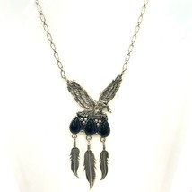 Vtg Sterling Southwest Eagle Black Onyx Feather Pendant Chain Necklace sz 19 1/4 - £135.95 GBP