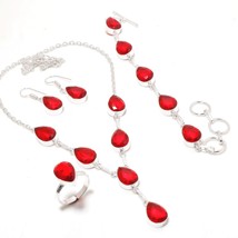 Mozambique Garnet Pear Shape Handmade Fashion Necklace Set Jewelry 18&quot; SA 690 - £8.68 GBP