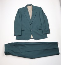 Vtg 90s Streetwear Mens 46R 2 Piece Wool Suit Wide Leg Wedding Green Pants 36 - £130.16 GBP