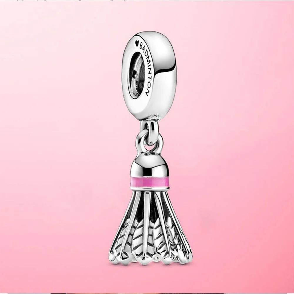 Sporting Authentic 100% 925 Sterling Silver Sporting Pink Badminton Ball Charms  - £23.90 GBP