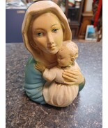 Vintage Chalk-ware Mary Holding Baby Jesus Bust 5.5&quot; Tall Blue Robe - $33.93 CAD