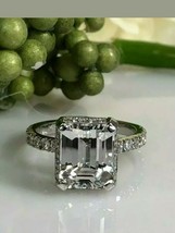 3.80 Ct Emerald Cut Charles &amp; Colvard  Women&#39;s Engagement Ring 14K White Gold FN - £76.91 GBP