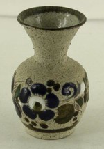 Signed Studio Art Pottery MEXICO Blue Floral Glazed Design Flower Bud Va... - £15.09 GBP
