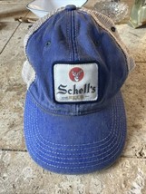 Vntg SCHELL&#39;S BEER Trucker Hat Baseball Cap Blue w/ Mesh Back - £12.13 GBP
