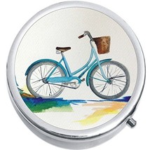 Watercolor Bicycle Bike Medicine Vitamin Compact Pill Box - $9.78