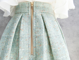 Winter Sage Green Midi Pleated Skirt Women Plus Size Woolen Holiday Skirt image 4
