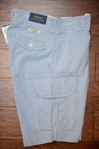Polo Ralph Lauren Men's Light Blue Striped Cotton Cargo Chino Casual Shorts 30 - £34.70 GBP