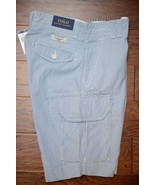 Polo Ralph Lauren Men&#39;s Light Blue Striped Cotton Cargo Chino Casual Sho... - $59.56 CAD