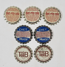 Lot Of 7 Assorted Unused Bottle Caps Cork Lined diet rite Diet Moxie Tab - $184.69 MXN