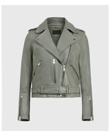 NEW ALLSAINTS Balfern Leather Biker Jacket in Sage green - Size US 8 - £194.21 GBP