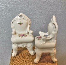 Set of 2 Ceramic Miniature Chairs with roses and Gold Accents Japan 3.5&quot; - £15.03 GBP