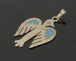 MEXICO 925 Silver - Vintage Inlaid Turquoise Bird Motif Pendant - PT18571 - £31.14 GBP