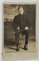 Rppc Illinois Soldier in Dress Blues with Sword Studio Photo WW1 Era Postcard O9 - $19.95