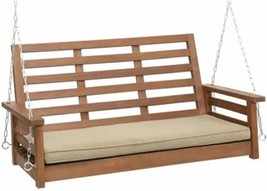 Brown 4-Foot Taupe Olefin Cushioned Indonesian Hardwood Swing With Hand-... - $175.98
